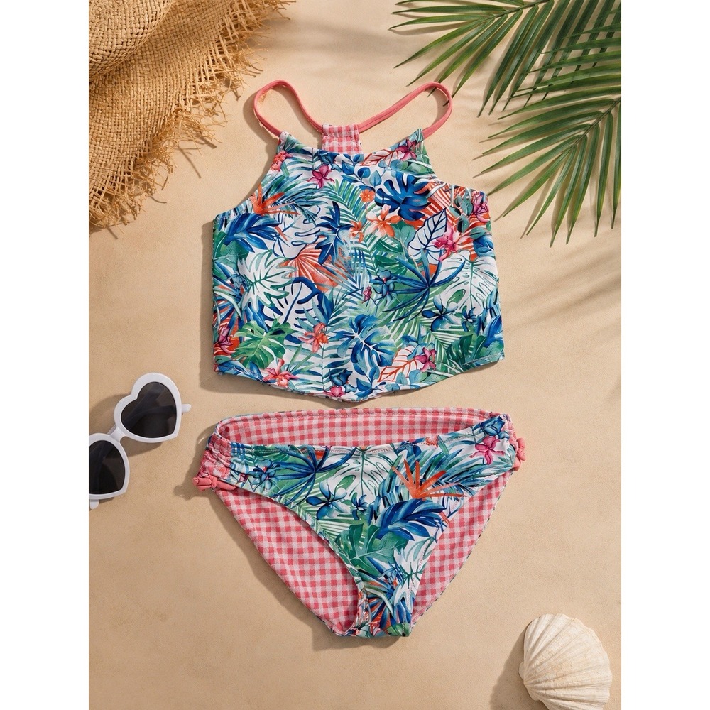 Tommy Bahama Girls Tropical Floral Two Piece Bikini Swimsuit Size 10 Reversible